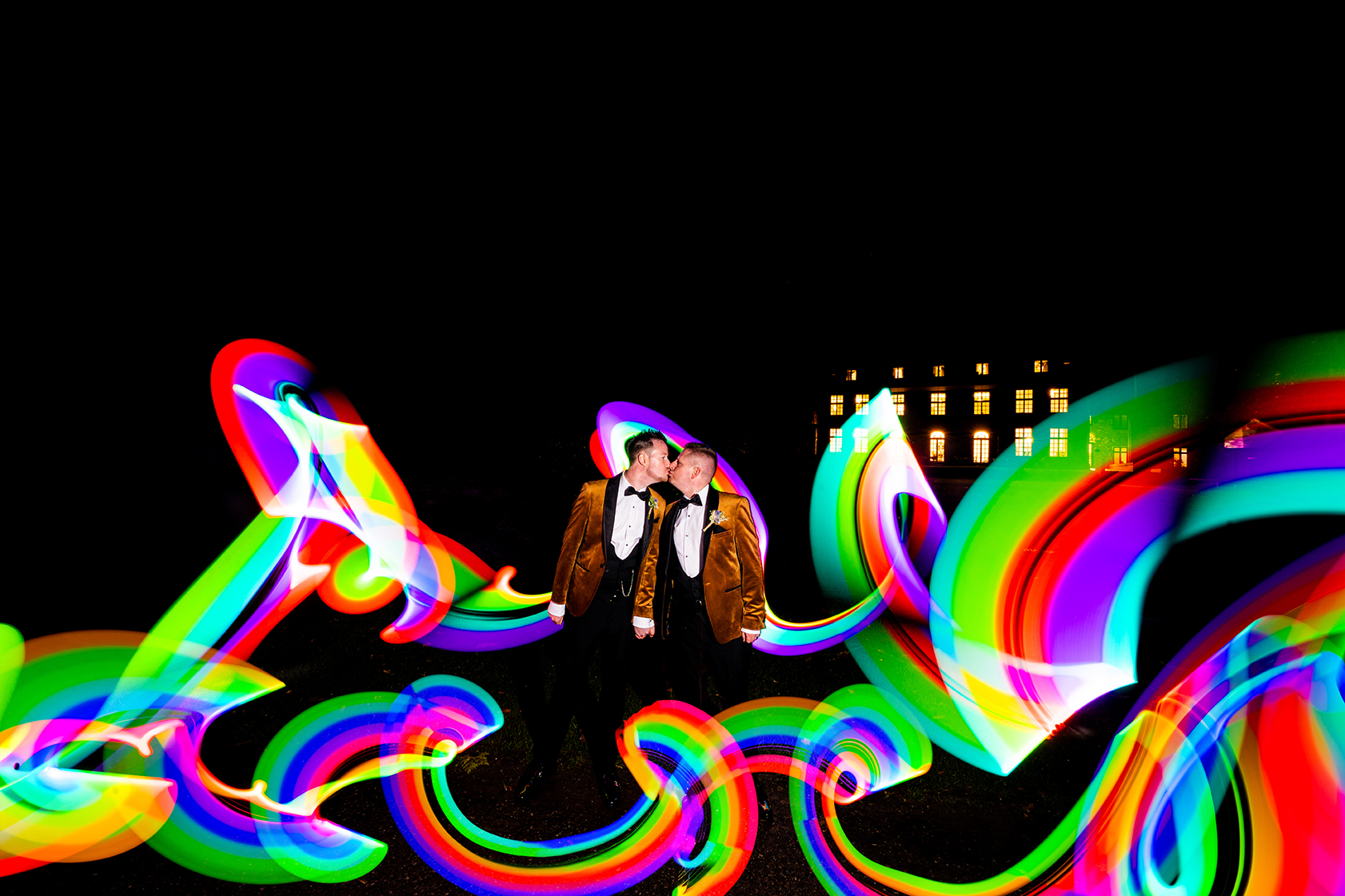 Sant Ffraed House Wedding light painting same sex wedding